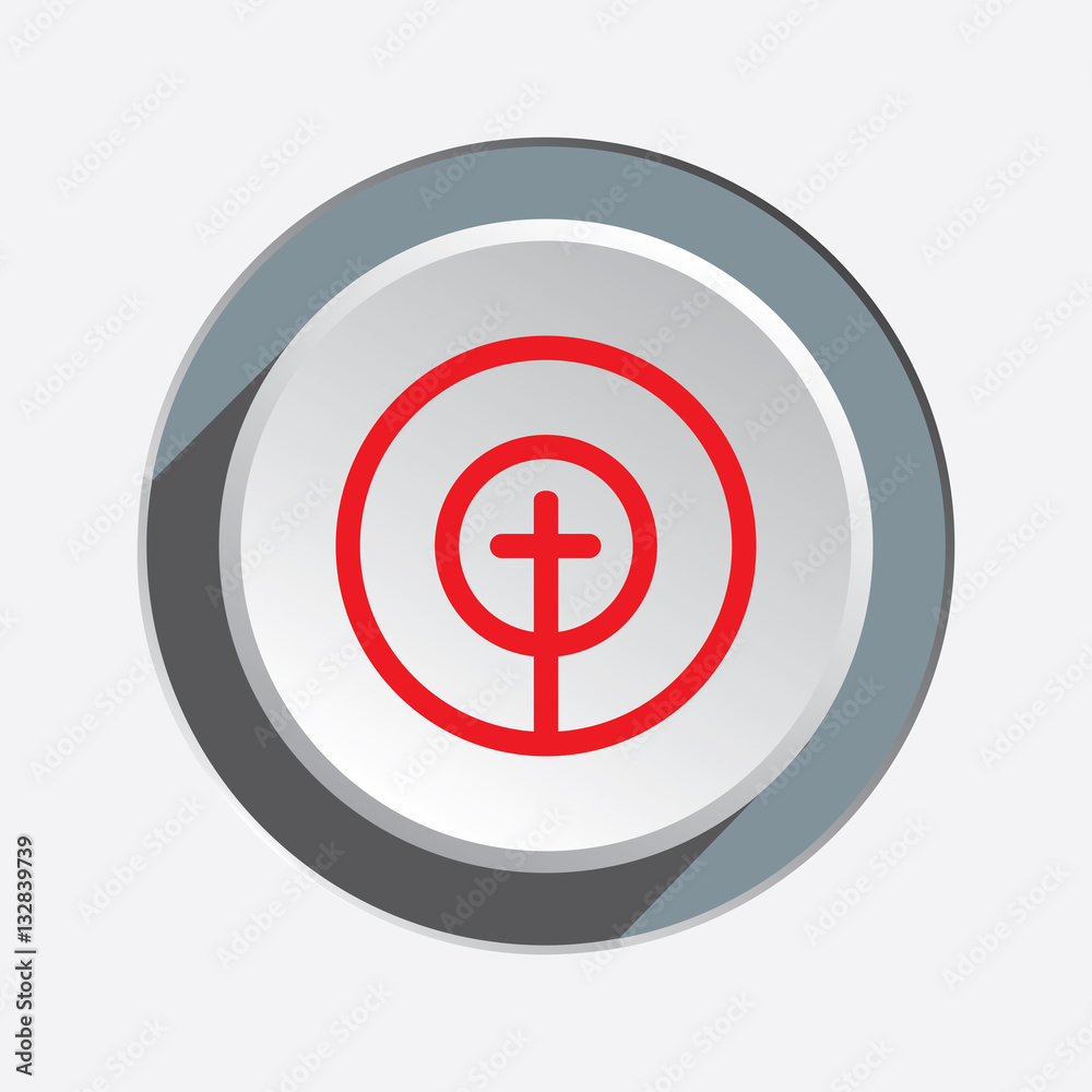 Crosshair sign icon. Target, end, objektive, aim symbol. Red silhouette on round white three dimensional button. Vector isolated Crosshair sign icon. Target, end, objektive, aim symbol. Red silhouette on round white three dimensional button. Vector isolated