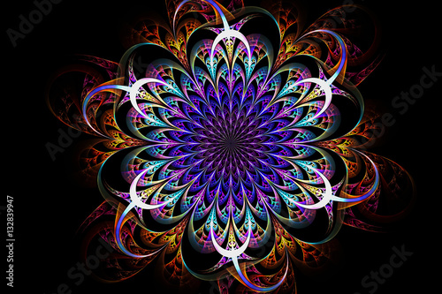 Decorative fractal abstract flower on black background © len4foto