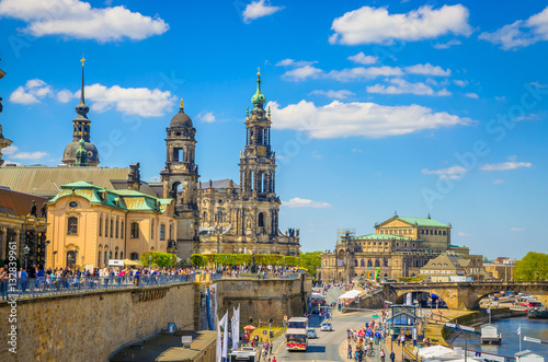 Summer view of the Old Town architecture with Elbe river in Dresden, Saxony, Germany