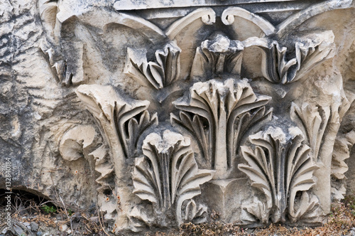 Fragment of an antique marble column in Myra of Lycia in Turkey.