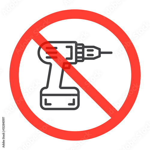 Screwdriver line icon in prohibition red circle, Do not drill ban sign, forbidden symbol. Vector illustration isolated on white