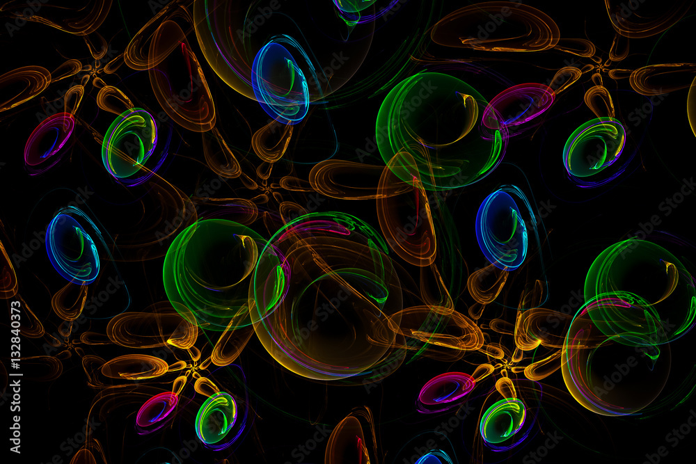 Naklejka premium Decorative fractal abstract forms on black background.3D render