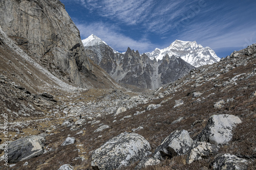 The trek to the Cho Oyu (8153 m) and Gyachung Kang (7922 m) - Gokyo region, Nepal, Himalayas photo