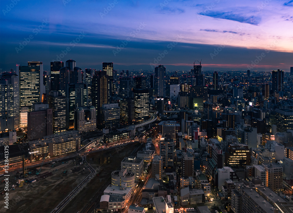 OSAKA City, Cityscape  view from UMEDA Sky Building at twilight