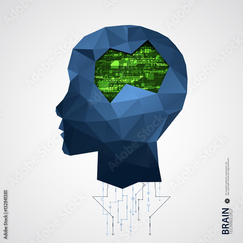 Creative brain background with triangular grid.