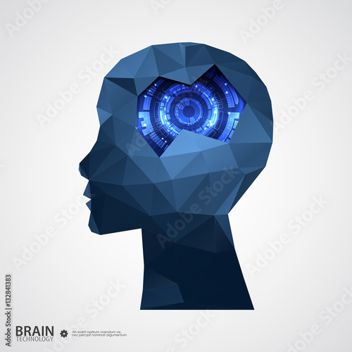 Creative brain background with triangular grid.