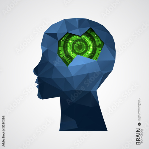 Creative brain background with triangular grid.