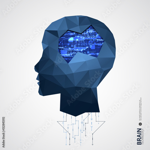 Creative brain background with triangular grid.