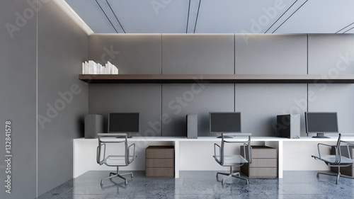 Luxury working area with black wall / 3D Rendering