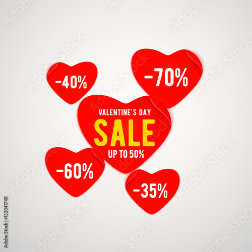 Vector illustration of real red paper heart for valentines day sale template