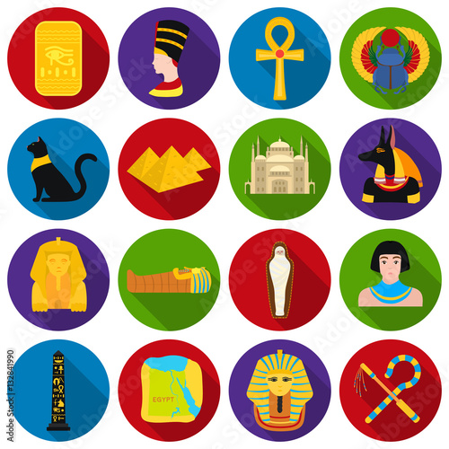 Ancient Egypt set icons in flat style. Big collection of ancient Egypt vector symbol stock illustration