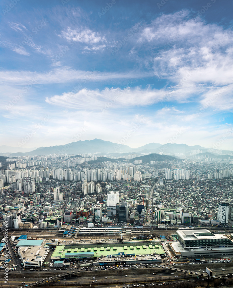 Seoul cityscape, skyline, high rise office buildings and skyscra