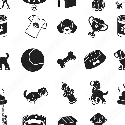 Dog equipment pattern icons in black style. Big collection of dog equipment vector symbol stock illustration