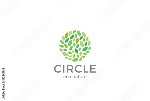 Leaves Eco Logo circle design vector Organic Natural Garden Park