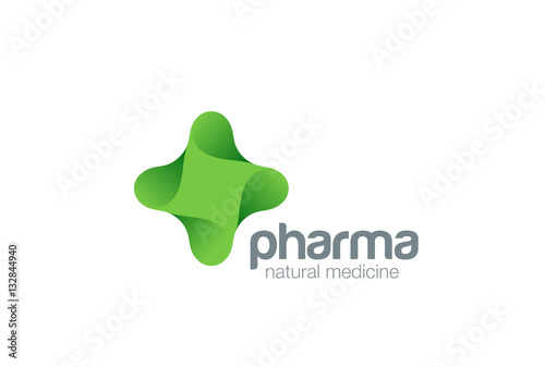 Pharmacy Logo eco green cross vector. Natural Organic medicine