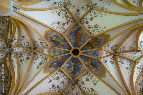 Vaulted painted ceiling of the cathedral in Radovlica, Slovenia