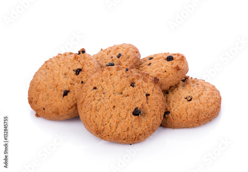 Chocolate chip cookie on white background