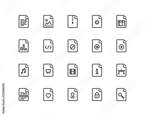 Documents outline style icon set 