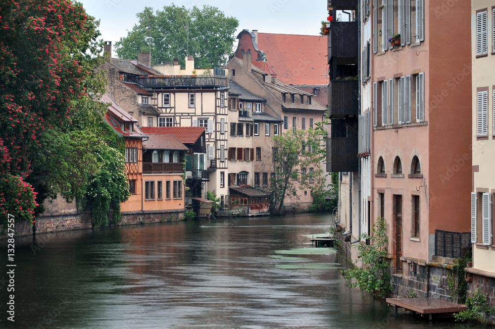 The old half-timbered houses of Strasbourg, near the water, France.