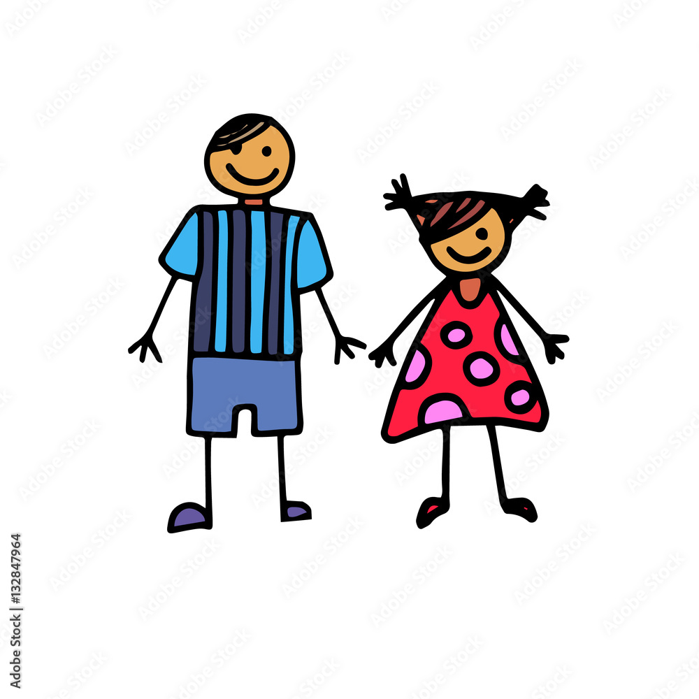 vector drawing cute illustration cartoon people school Stock Vector