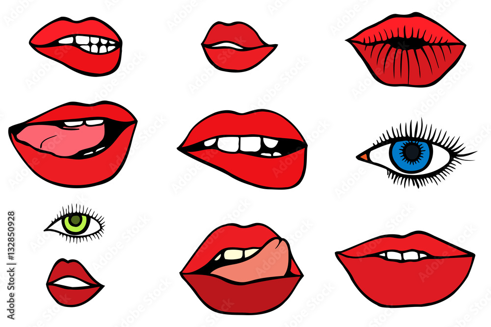 set with lips and eyes