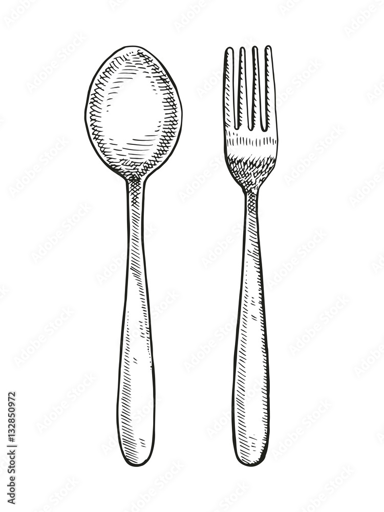 spoon and fork drawing. vector illustration Stock Vector | Adobe Stock