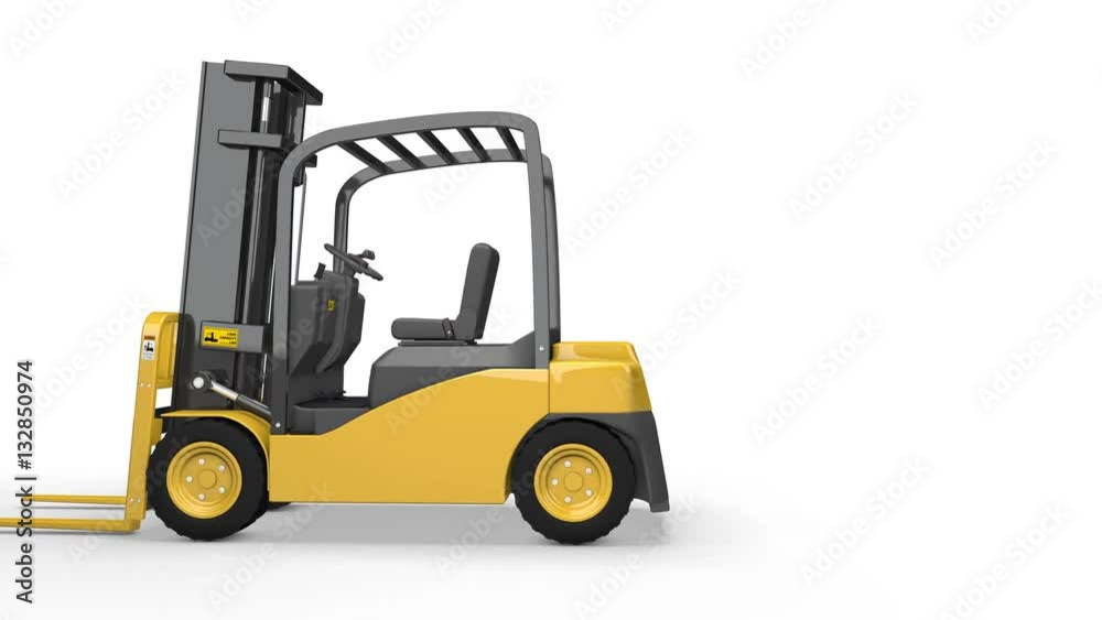 3D Forklift driving by on white background with luma matte. 3D Forklift driving by on white background with luma matte.