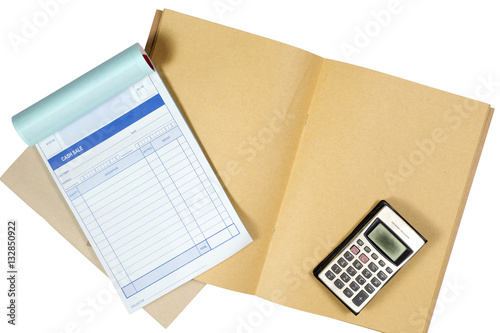 Temporary receipts and old calculator. Concept of financial.