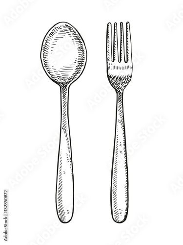 spoon and fork drawing. vector illustration