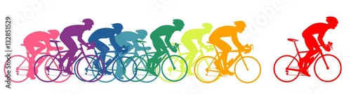 Fototapeta samoprzylepna Zawodnicy na rowerze, kolorowi