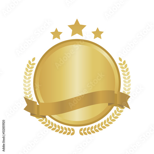 Modern gold circle metal badge, label and design elements. Vector illustration