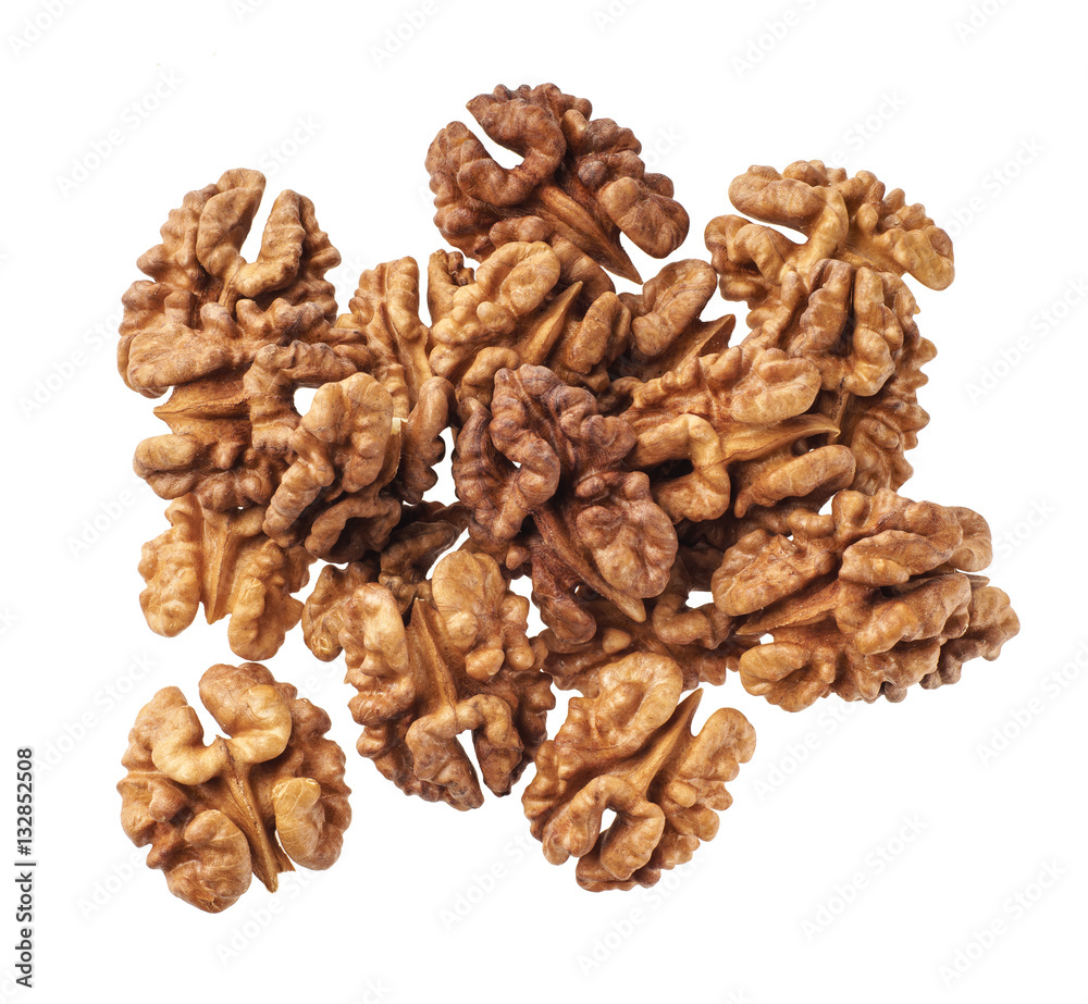 Kernel walnut isolated, macro shot ,top view Kernel walnut isolated, macro shot ,top view