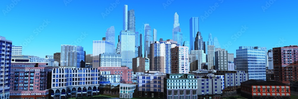 Panorama of a modern city. - obrazy, fototapety, plakaty 