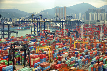 Wandcirkels China Containerhaven van Hongkong bij avond  © KAL'VAN