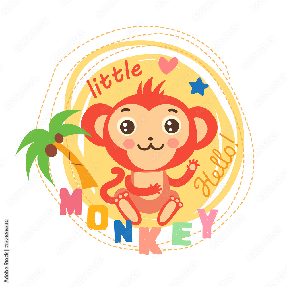 Fototapeta Little Monkey Vector Illustration. Baby Theme Cartoon Vector. Cute Picture For Kids. T-Shirt Design. Cute Monkey For Shirt. Little Monkey Calms.