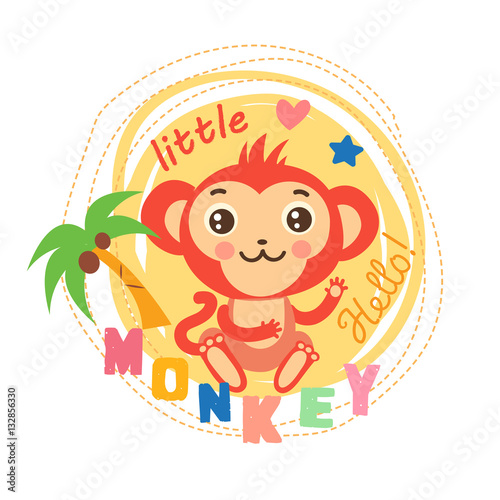 Little Monkey Vector Illustration. Baby Theme Cartoon Vector. Cute Picture For Kids. T-Shirt Design. Cute Monkey For Shirt. Little Monkey Calms.