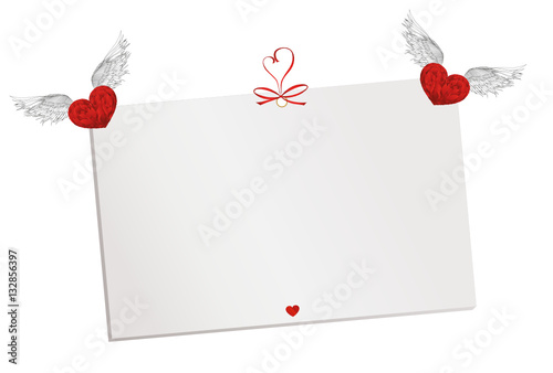 Gift card tied with a red hearts and ribbon.Vector.Valentine's Day.