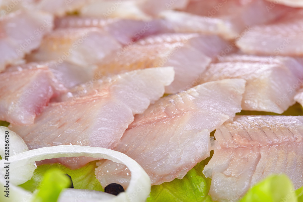 Fillet of a lightly salted grayling closeup