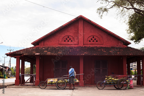 Tuek daeng old red building of the french military in chanthabur photo