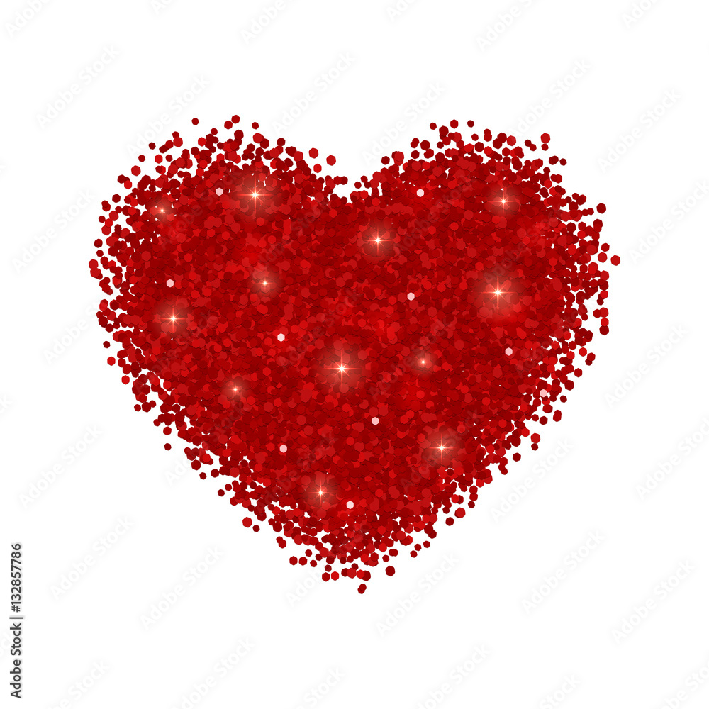 Heart red glitter. Isolated on white background. Vector