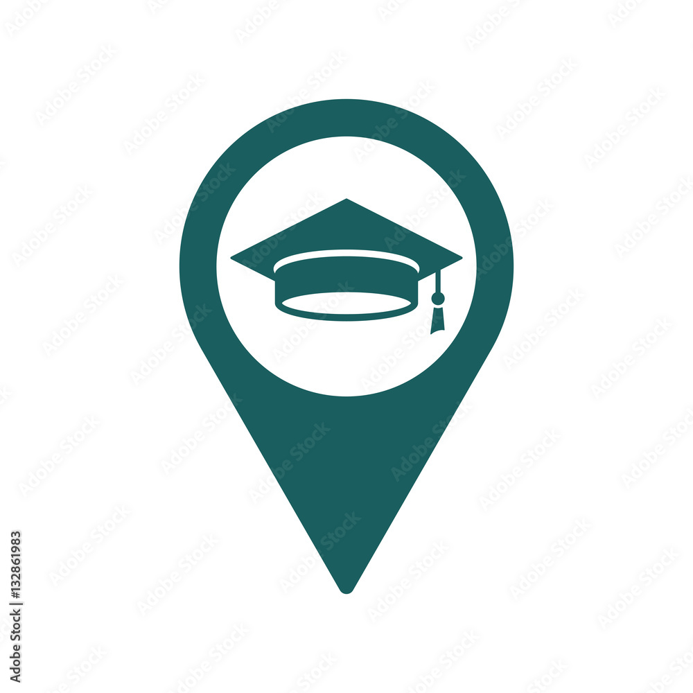 location pin graduating cap student icon on white background location pin graduating cap student icon on white background