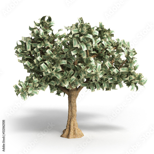 Obraz na płótnie dollar tree with hundred dollar bills Isolated over white 3d ill w salonie