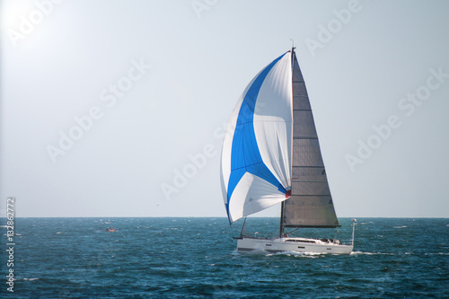  Luxury sailing Boat at sea. Expensive yacht