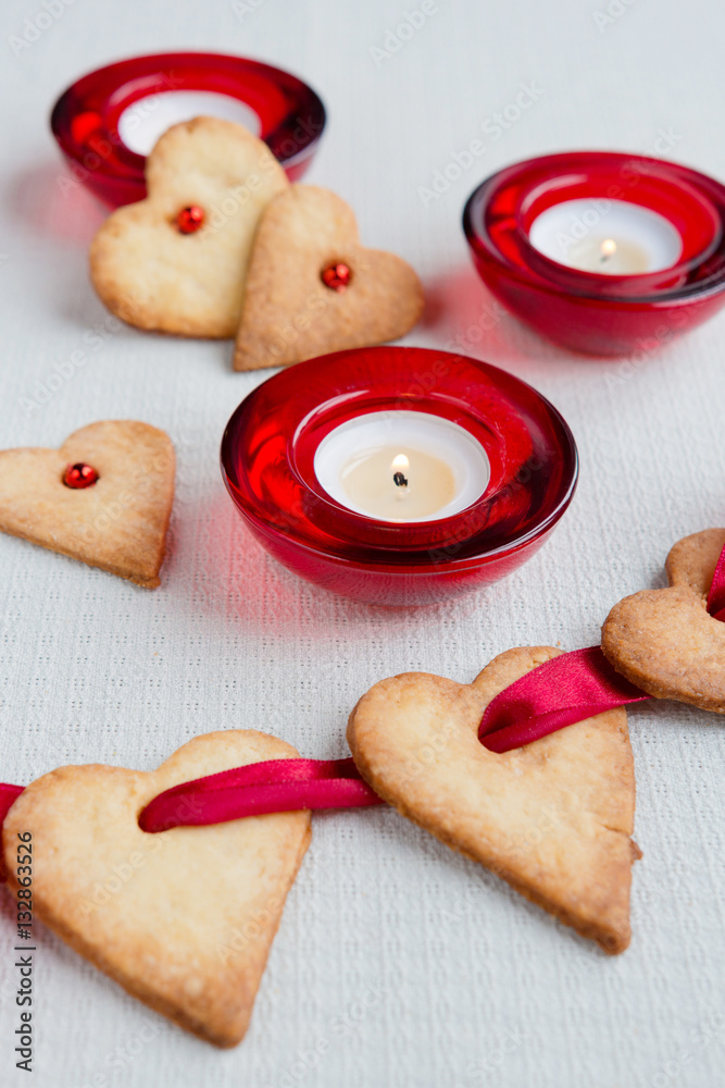 Cookies heart and candles in a festive style Cookies heart and candles in a festive style