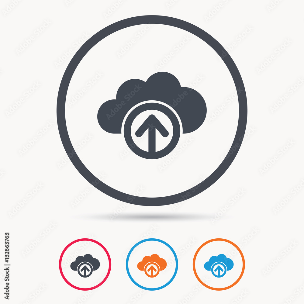 Upload from cloud icon. Data storage technology symbol. Colored circle buttons with flat web icon. Vector Upload from cloud icon. Data storage technology symbol. Colored circle buttons with flat web icon. Vector