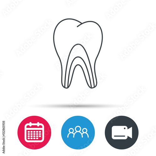 Dentinal tubules icon. Tooth medicine sign. Group of people, video cam and calendar icons. Vector