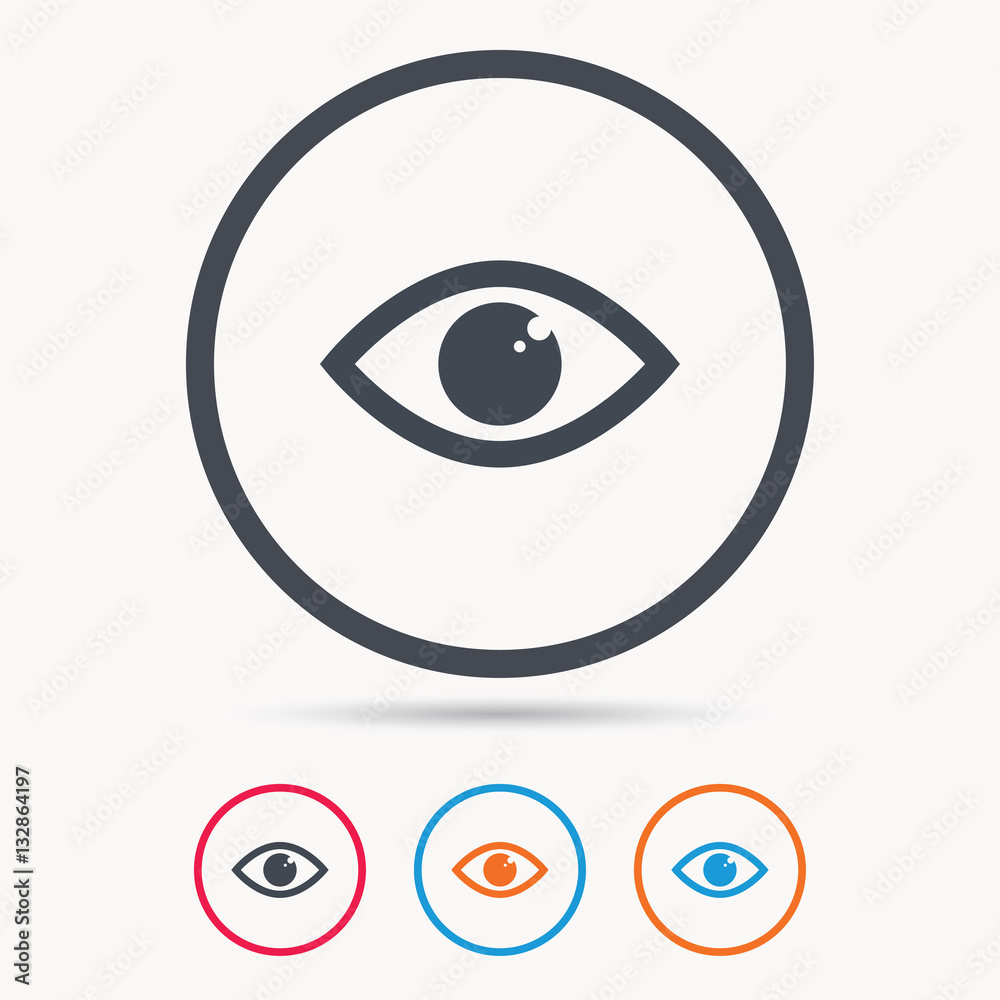 Eye icon. Eyeball vision symbol. Colored circle buttons with flat web icon. Vector Eye icon. Eyeball vision symbol. Colored circle buttons with flat web icon. Vector