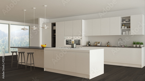 Scandinavian white kitchen with wooden and white details  minima