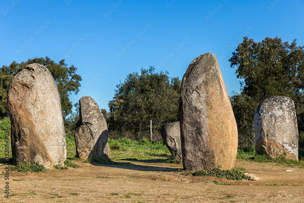 Almendres Cromlech.
Megalithic stone circle located near Evora in Portugal.
Chronology: IV-III millennium.