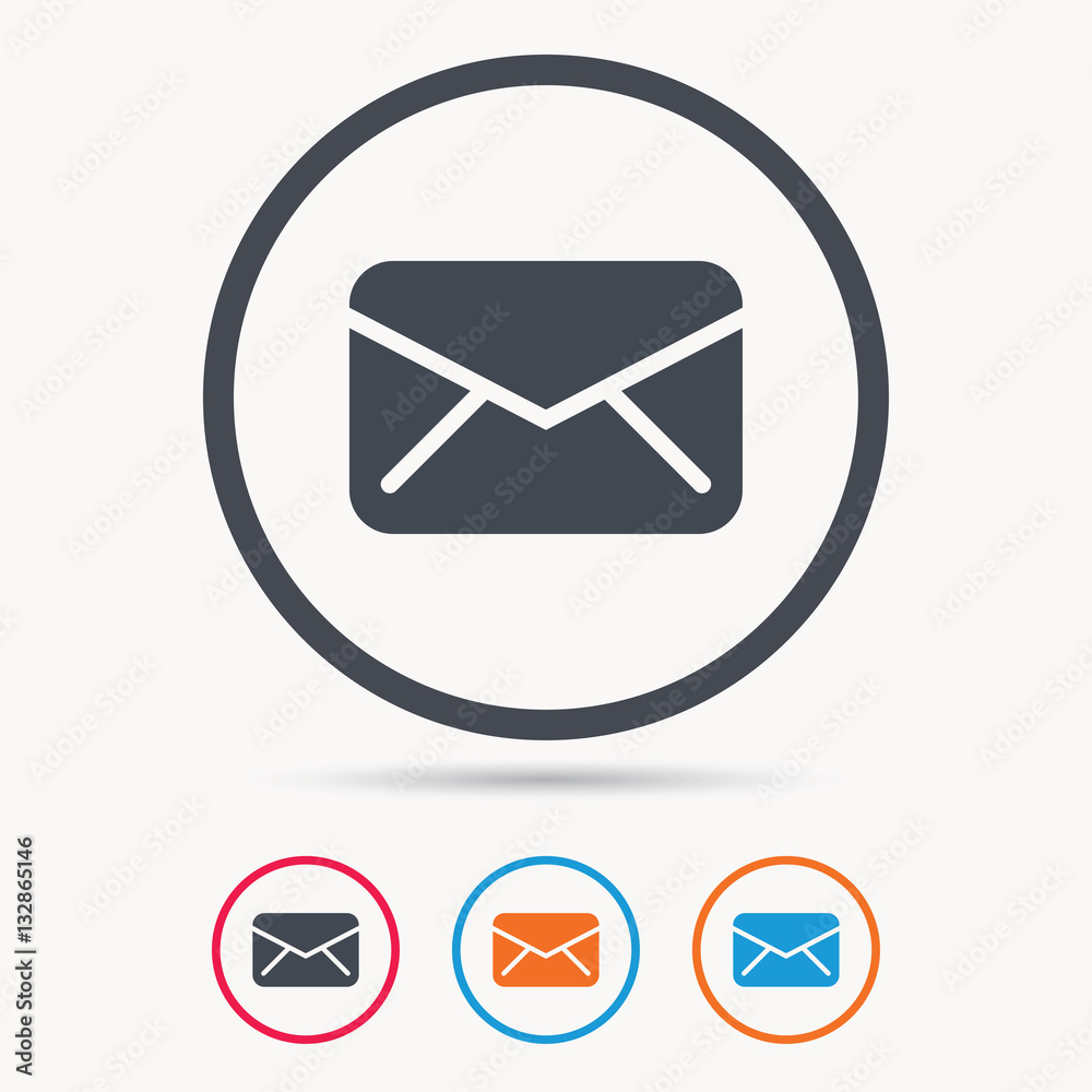Envelope icon. Send email message sign. Internet mailing symbol. Colored circle buttons with flat web icon. Vector Envelope icon. Send email message sign. Internet mailing symbol. Colored circle buttons with flat web icon. Vector